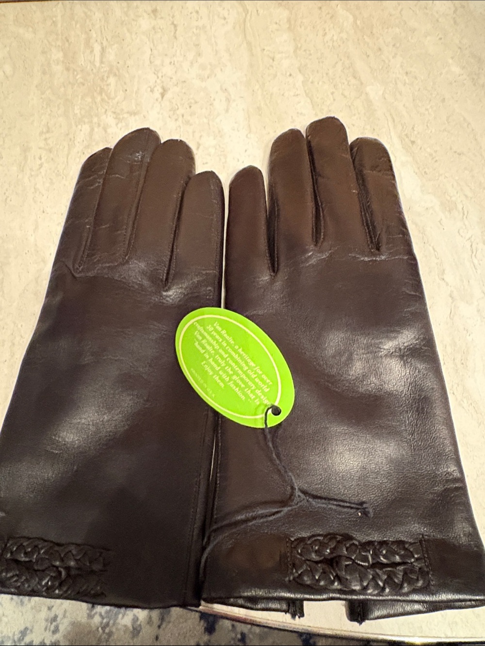 Women's Braided Detail Leather Gloves — Brown